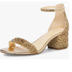 XYD Gold Embellished Block Heel Sandals